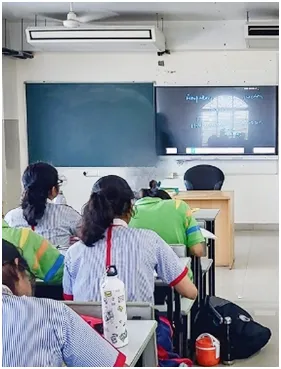 Primary school students learning at GD Goenka CBSE school in North Kolkata