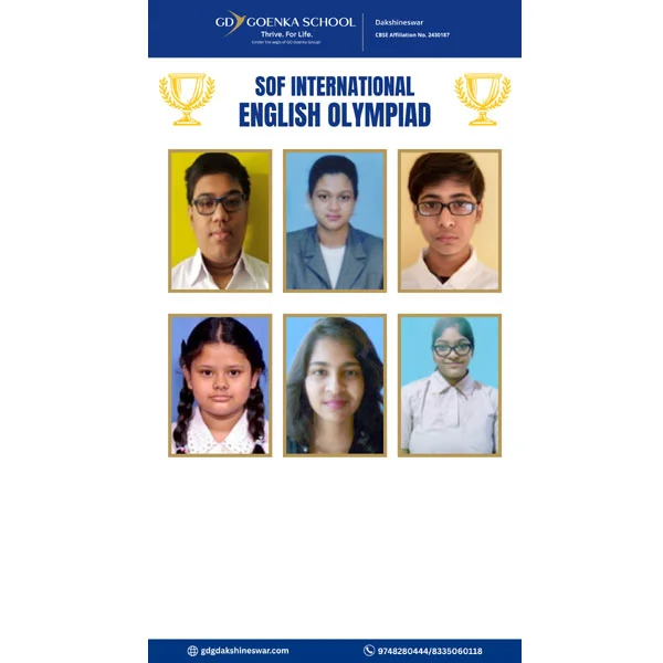SOF English Olympiad achiever from GD Goenka Public School - CBSE school in North Kolkata