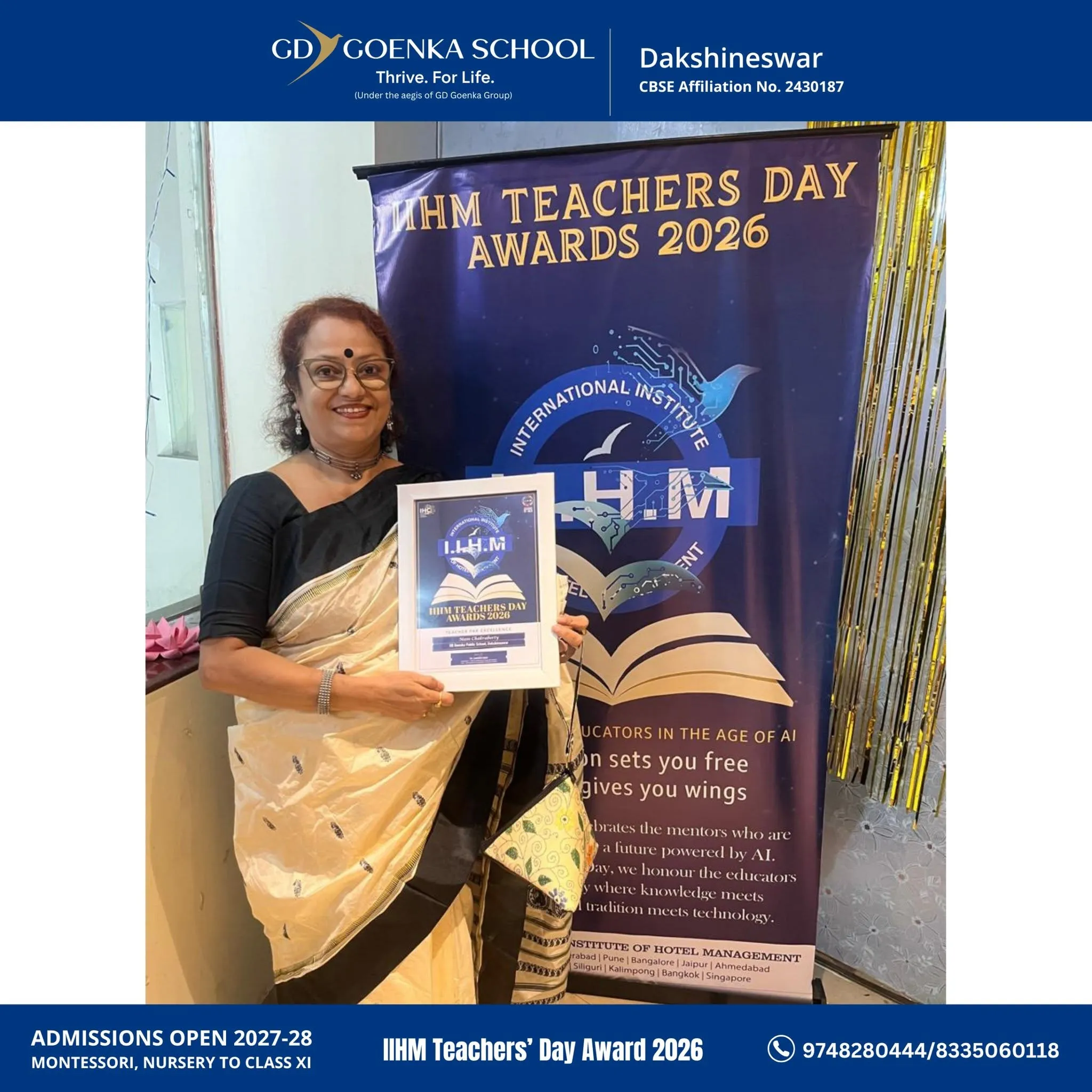 Mrs. Mam Chakraborty Honoured with the Outstanding Teacher Award!