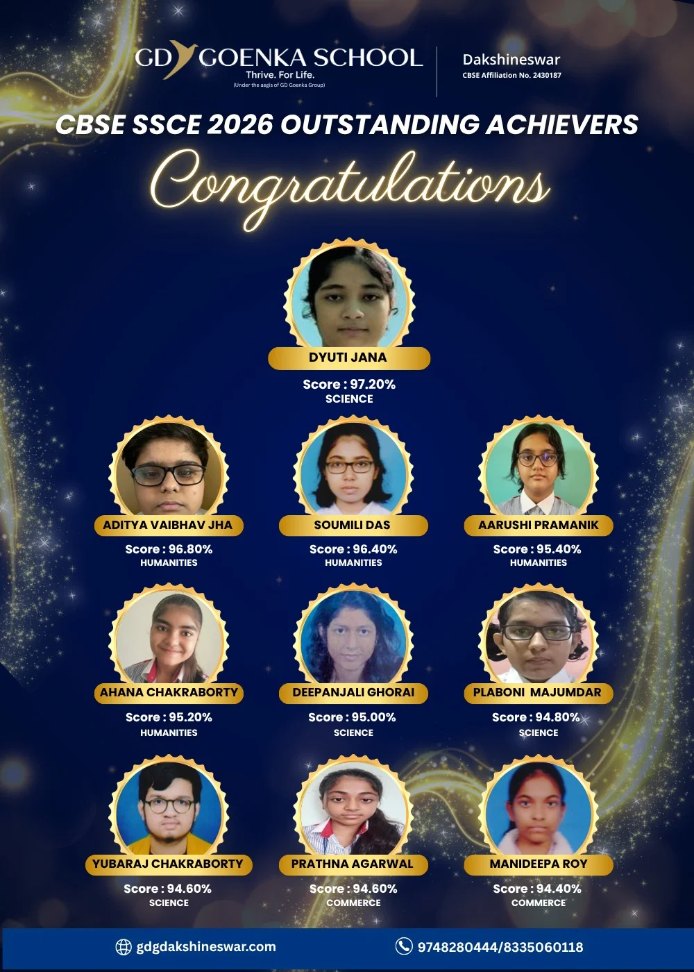 Class XII 2025-2026 results popup - GD Goenka CBSE school in North Kolkata