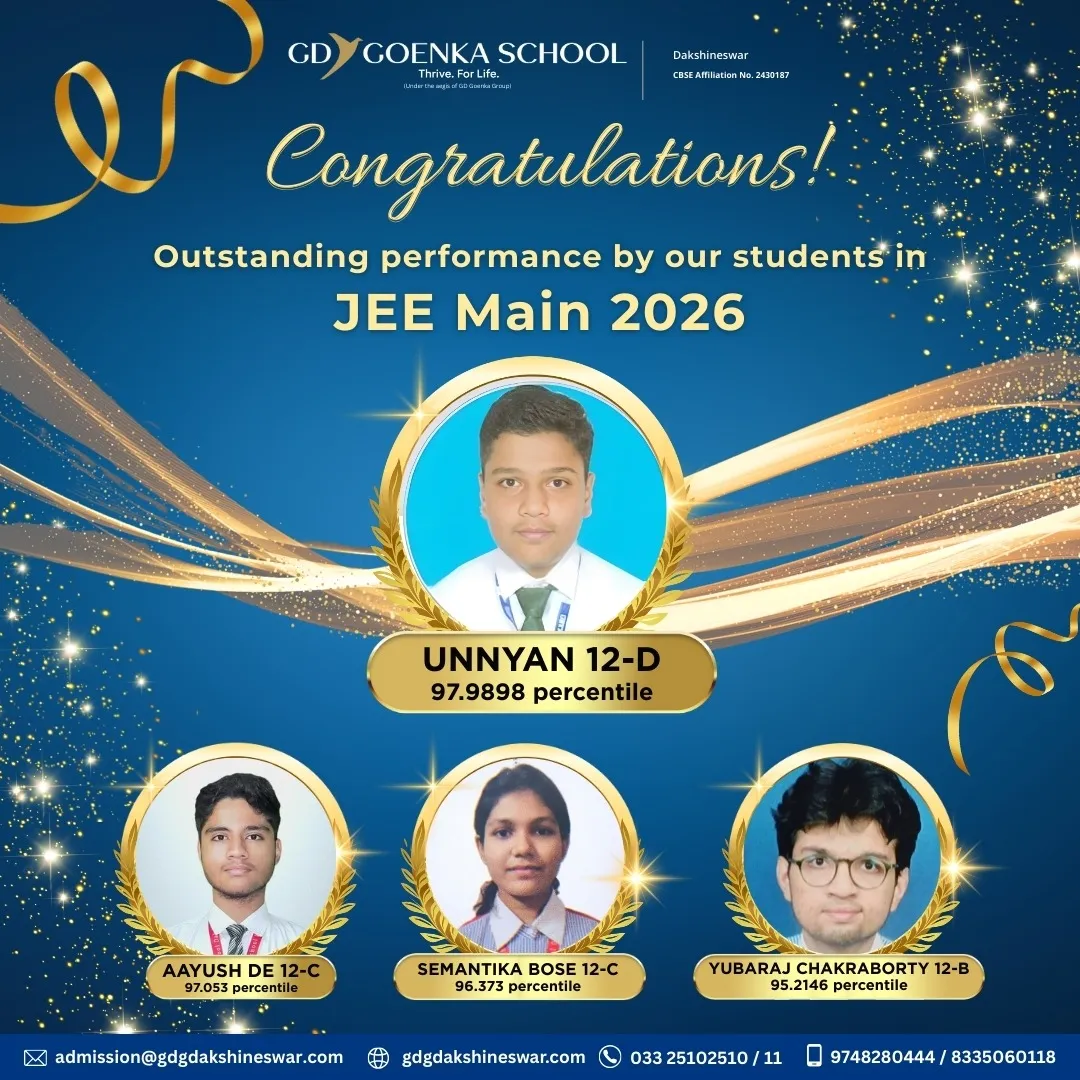 JEE Mains 2026 results popup - GD Goenka CBSE school in North Kolkata